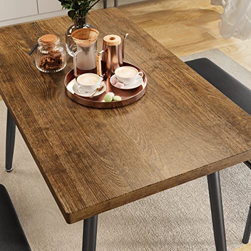 Gizoon Dining Table Set for 4, Kitchen Dining Table with Bench and 2 Chairs for Small Space, Apartment, Retro Brown