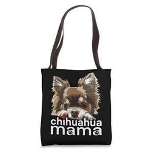 chihuahua mama chihuahua long haired mom mommy chiwawa dog tote bag