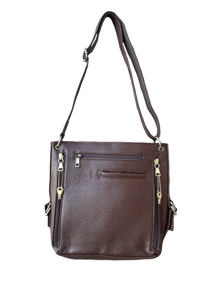 CCWBAGS Genuine Leather Satchel/Cross Body Concealed Carry Purse, Brown