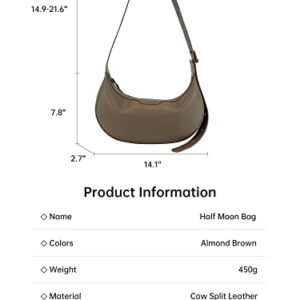 Amazing Song Hald Moon Crossbody Bag for Women, Designer Hobo Shoulder Handbag Togo Lether Adjustable Strap, Brown