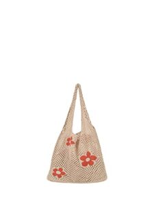 verdusa women’s floral print crochet tote bag shoulder handbags summer shopping bags apricot one-size