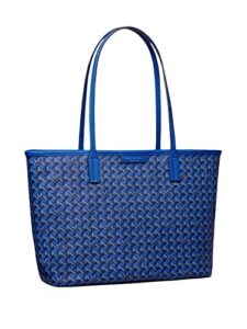 tory burch women’s mediterranean blue signature tote handbag coated small