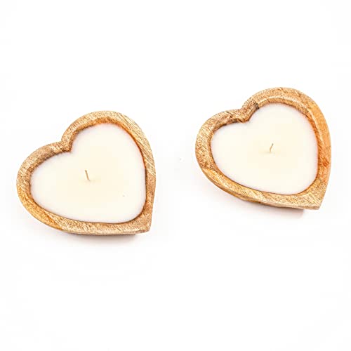 Heart Shaped Wooden Bowl Candle with Soy Wax - 3 Wicks 5 oz Decorative Dough Bowl Candles for Anniversary Engagement Wedding Birthday Valentine Christmas Gift (Vanilla Sandalwood - 6" Burnt Natural)
