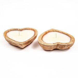 Heart Shaped Wooden Bowl Candle with Soy Wax - 3 Wicks 5 oz Decorative Dough Bowl Candles for Anniversary Engagement Wedding Birthday Valentine Christmas Gift (Vanilla Sandalwood - 6" Burnt Natural)