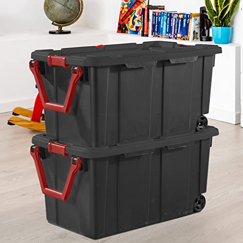 Storage Bins 40 Gallon Heavy-Duty Plastic Storage Bins, 2 Pack Container Totes with Durable Lid and Secure Latching Buckles, Stackable, Tough Storage Containers for Garage and Metal Rack Organizing