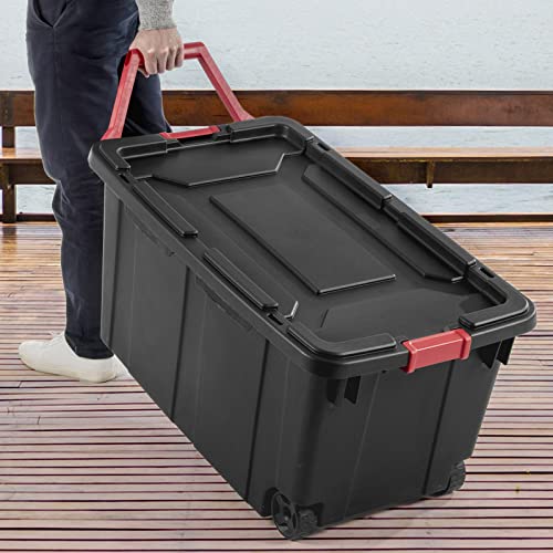 Storage Bins 40 Gallon Heavy-Duty Plastic Storage Bins, 2 Pack Container Totes with Durable Lid and Secure Latching Buckles, Stackable, Tough Storage Containers for Garage and Metal Rack Organizing