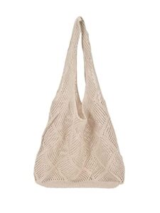 verdusa women’s knit tote bag shoulder handbags summer shopping bags beige one-size