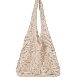 Verdusa Women's Knit Tote Bag Shoulder Handbags Summer Shopping Bags Beige one-size