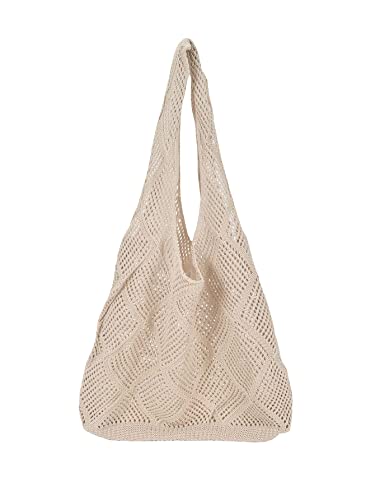 Verdusa Women's Knit Tote Bag Shoulder Handbags Summer Shopping Bags Beige one-size