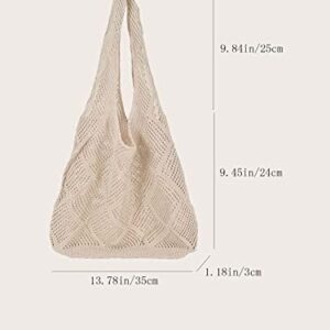 Verdusa Women's Knit Tote Bag Shoulder Handbags Summer Shopping Bags Beige one-size