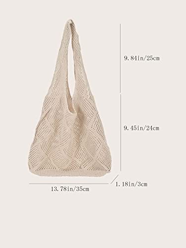 Verdusa Women's Knit Tote Bag Shoulder Handbags Summer Shopping Bags Beige one-size