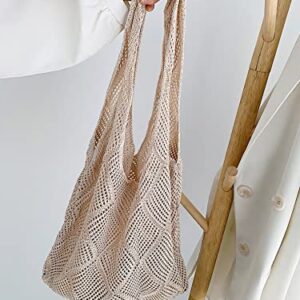 Verdusa Women's Knit Tote Bag Shoulder Handbags Summer Shopping Bags Beige one-size