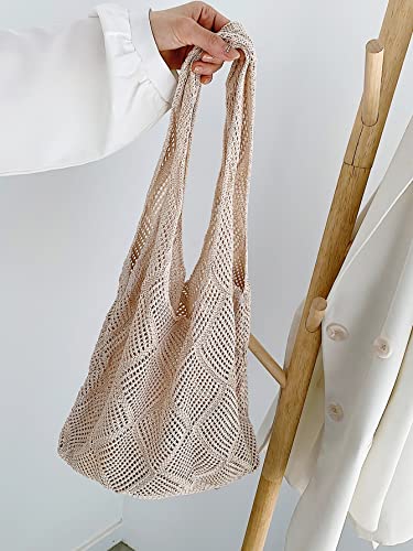 Verdusa Women's Knit Tote Bag Shoulder Handbags Summer Shopping Bags Beige one-size