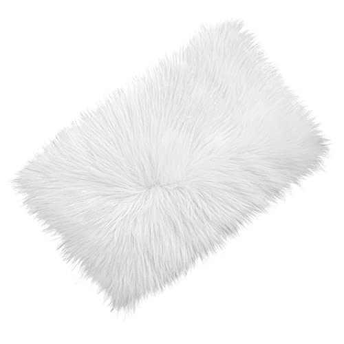 WLLHYF 20inch Faux Sheepskin Fur Fuzzy Rug, Luxury Fuzzy Sheepskin Area Rugs Ultra Soft Rectangle White Furry Rugs for Bedroom Living Room Sofa Shaggy Silky Plush Carpet Bedside Rug Floor Mat