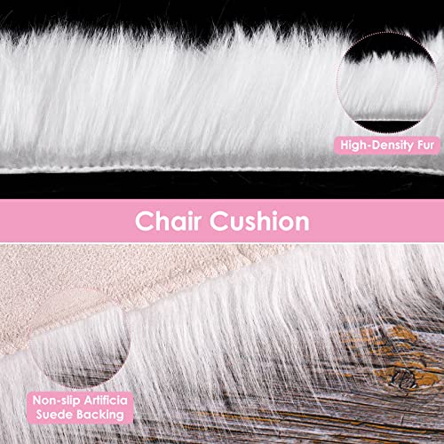 WLLHYF 20inch Faux Sheepskin Fur Fuzzy Rug, Luxury Fuzzy Sheepskin Area Rugs Ultra Soft Rectangle White Furry Rugs for Bedroom Living Room Sofa Shaggy Silky Plush Carpet Bedside Rug Floor Mat