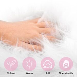 WLLHYF 20inch Faux Sheepskin Fur Fuzzy Rug, Luxury Fuzzy Sheepskin Area Rugs Ultra Soft Rectangle White Furry Rugs for Bedroom Living Room Sofa Shaggy Silky Plush Carpet Bedside Rug Floor Mat