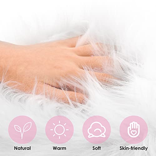 WLLHYF 20inch Faux Sheepskin Fur Fuzzy Rug, Luxury Fuzzy Sheepskin Area Rugs Ultra Soft Rectangle White Furry Rugs for Bedroom Living Room Sofa Shaggy Silky Plush Carpet Bedside Rug Floor Mat