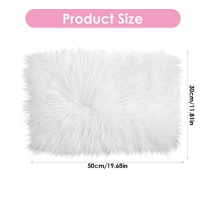 WLLHYF 20inch Faux Sheepskin Fur Fuzzy Rug, Luxury Fuzzy Sheepskin Area Rugs Ultra Soft Rectangle White Furry Rugs for Bedroom Living Room Sofa Shaggy Silky Plush Carpet Bedside Rug Floor Mat