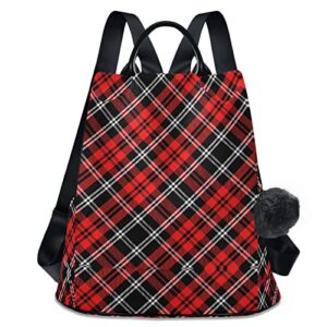 mnsruu women backpack purse plaid red black backpack for women anti-theft shoulder bag carry on backpack lightweight rucksack fashion travel ladies bags