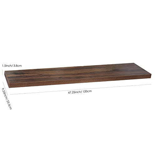 Set of 3 Modern and Contemporary Antique Walnut Floating Shelf 9.25'' X 47.2'' 1.5'' Brown Mid-Century MDF Wood Natural Finish