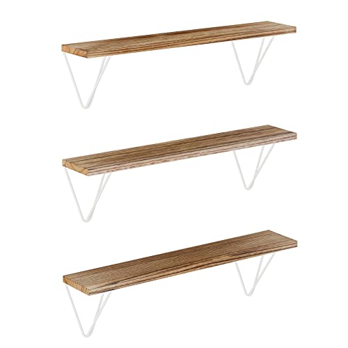 Wallniture Colmar Floating Shelves for Wall Decor, Wall Bookshelf Living Room Decor Bathroom Organizer Wall Shelves for Bedroom & Kitchen Organization Burnt 24" Set of 3