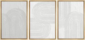signwin framed canvas print wall art set geometric duotone futuristic arches shapes abstract illustrations modern art decorative nordic calm/zen for living room, bedroom, office – 24″x36″x3 natural