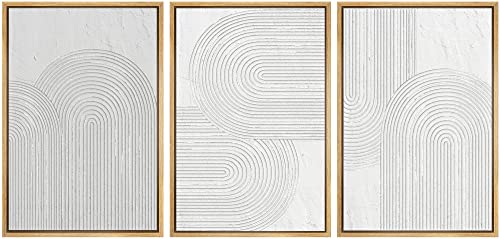 SIGNWIN Framed Canvas Print Wall Art Set Geometric Duotone Futuristic Arches Shapes Abstract Illustrations Modern Art Decorative Nordic Calm/Zen for Living Room, Bedroom, Office - 24"x36"x3 Natural