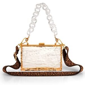 dodamour transparent acrylic shoulder bag, clear crossbody clutch purse, women evening clutch bag (leopard print chain)