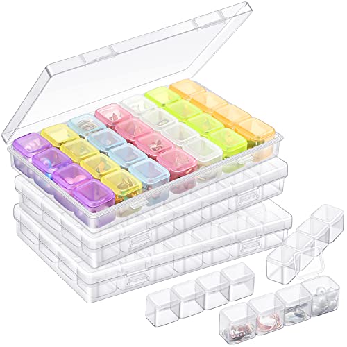 Bucherry 3 Sets Bead Storage Containers Small Jewelry Storage Box 84 Grids Dustproof Mini Clear Plastic Jewelry Organizer Box with Lids for Earrings