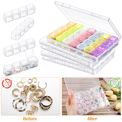 Bucherry 3 Sets Bead Storage Containers Small Jewelry Storage Box 84 Grids Dustproof Mini Clear Plastic Jewelry Organizer Box with Lids for Earrings