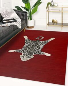 siyon cheetah leopard print area rug for bedroom minimalist non-slip living room floor rugs washable reversible dining room accent rugs red home office throw mat 4×6 fur kitchen runner mat