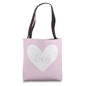 lucy pink name heart love woman girl friend personalized tote bag