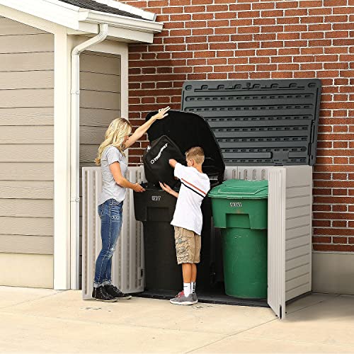 Jummico Horizontal Outdoor Resin Storage Shed 27 Cu. Ft. Garden Storage Extra Large Capacity Weather Resistant Storage Box for Bike, Garbage Cans, Lawnmowe, Garden Accessories