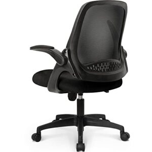 neo chair office desk chair computer gaming chair with executive ergonomic lumbar back support flip-up padded armrest adjustable height and wheels for home or office (black)