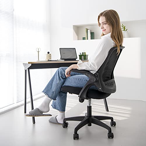 neo chair Office Desk Chair Computer Gaming Chair with Executive Ergonomic Lumbar Back Support Flip-up Padded Armrest Adjustable Height and Wheels for Home or Office (Black)