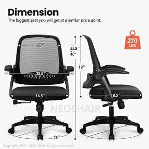 neo chair Office Desk Chair Computer Gaming Chair with Executive Ergonomic Lumbar Back Support Flip-up Padded Armrest Adjustable Height and Wheels for Home or Office (Black)