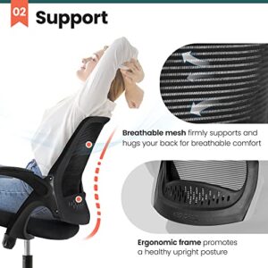 neo chair Office Desk Chair Computer Gaming Chair with Executive Ergonomic Lumbar Back Support Flip-up Padded Armrest Adjustable Height and Wheels for Home or Office (Black)