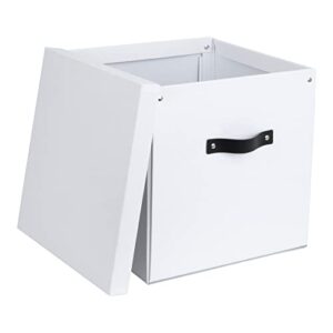 bigso logan storage box kd | storage cubes with lid for shelves and cubical room organizers | collapsible storage cube with leather handle for organization | 12.4’’ x 12.4’’ x 12.2’’ (white)