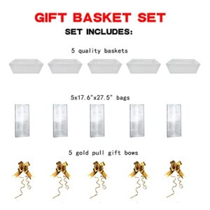 Basket For Gifts Empty, 5 Pk White Empty Gift Baskets To Fill, Sturdy Cardboard Tray With Handles, Large Gift Baskets Empty Bulk For Beautiful Gifts, Christmas, Easter, Bridesmaid, Wedding