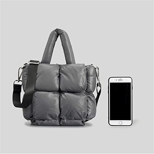 Small Quilted Puffer Tote Bag for Women, Cotton Padded Winter Handbag, Lightweight Soft Nylon Shoulder Bag Crossbody Bag (Grey)
