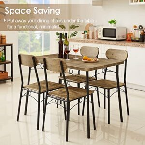 VECELO 5 Piece Dining Table Set, Metal and Wood Rectangular Kitchen Bar Breakfast Nook, Dinette with 4 Chairs, Room, Brown