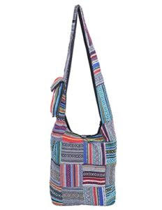 the collection royal bohemian patchwork crossbody purse – hippie ethnic vintage tribal inspired handbag (blue)
