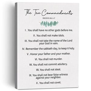 the Ten Commandments Bible Verse Canvas Painting Framed Wall Art Decor for Living Room Bedroom, Exodus 20:1-17 Christian Scripture Canvas Poster Print Decorative Gift