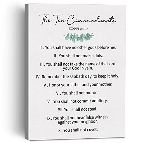 the Ten Commandments Bible Verse Canvas Painting Framed Wall Art Decor for Living Room Bedroom, Exodus 20:1-17 Christian Scripture Canvas Poster Print Decorative Gift