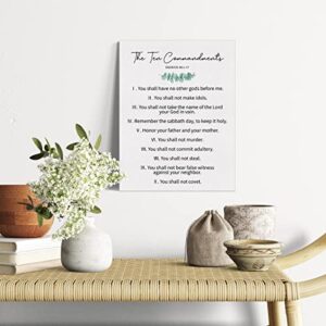 the Ten Commandments Bible Verse Canvas Painting Framed Wall Art Decor for Living Room Bedroom, Exodus 20:1-17 Christian Scripture Canvas Poster Print Decorative Gift