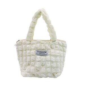 women chic quilted puffer tote bag, light solid color lattice shoulder handbag soft puffy tote