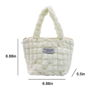 Women Chic Quilted Puffer Tote Bag, Light Solid Color Lattice Shoulder Handbag Soft Puffy Tote