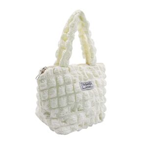 Women Chic Quilted Puffer Tote Bag, Light Solid Color Lattice Shoulder Handbag Soft Puffy Tote