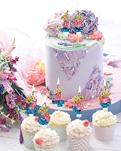 2.8" Birthday Number Candle Glitter Happy Birthday Cake Candles for Birthday Mermaid Themed Party Wedding Anniversary Celebration Supplies