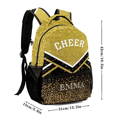 Golden BlingCheer Cheerleaders Backpack Shoulder Shopping Bag Travel Casual Bags with Name Text